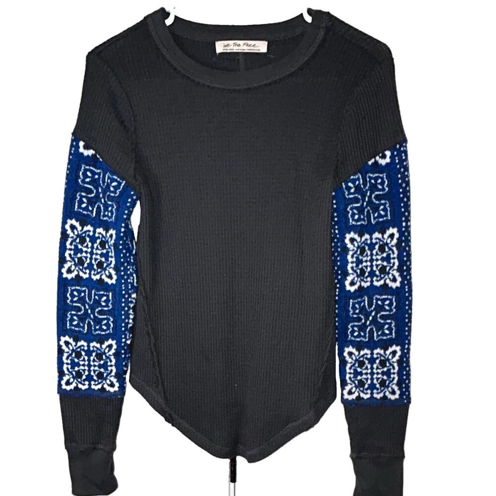 We The Free Women's Fair Isle Knit Crew Neck Pullover Sweater Black XS